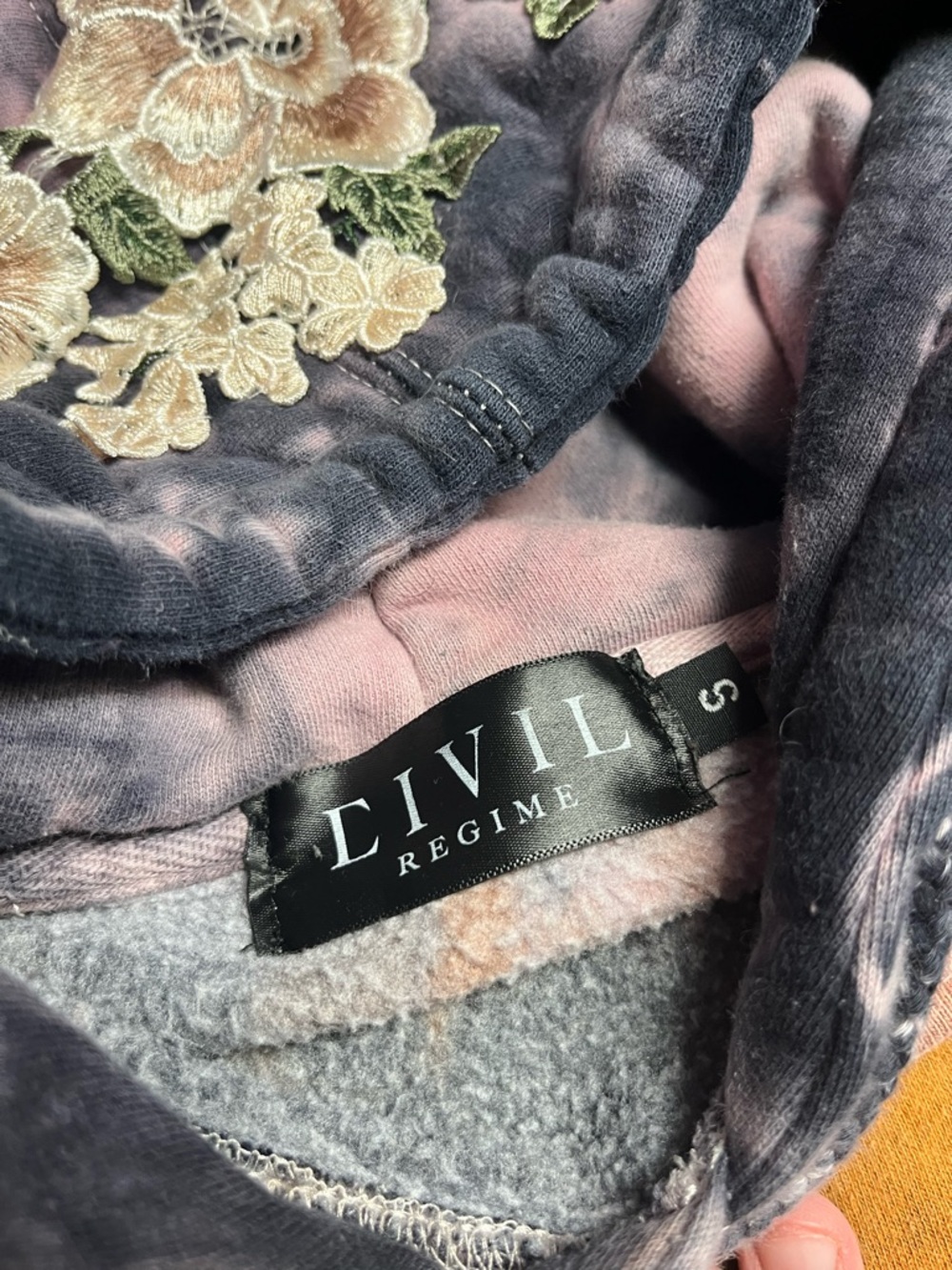 Civil Regime Tie-Dye Hoodie with Floral Embroidery - Black, Orange, Pink, Blue - Picture 6 of 6